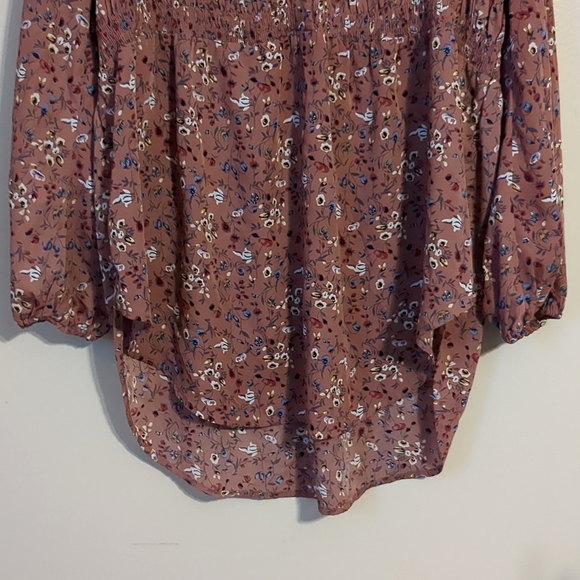 Suzanne Betro High Low Floral Mauve Dusty Rose Tunic Smocked Mini Dress Medium - Picture 6 of 7
